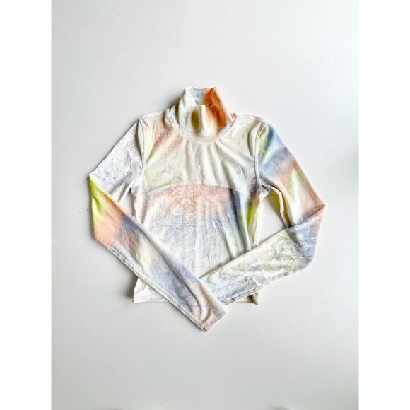 Aritzia WILFRED FREE Moon Pastel Tie Dye Velvet Cropped Turtleneck Top, Size XS - Picture 1 of 15